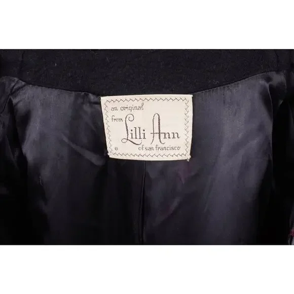 Vintage 50's Black Wool Fitted Princess Coat w/ Huge Pleated Sleeves Lilli Ann M